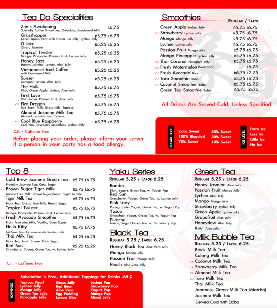 TeaDo Bubble Tea Frederick MD Bubble Tea, Fruit Drinks & Snacks